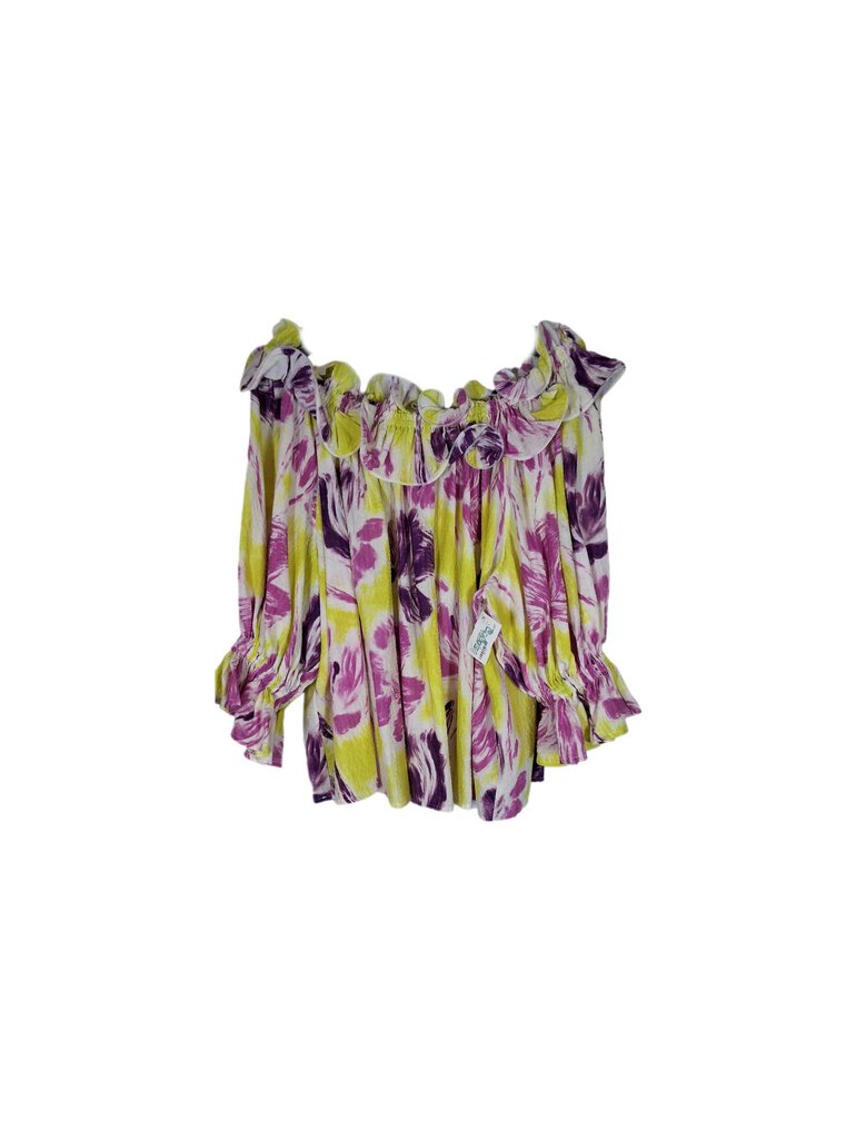 Essentiels Antwerp 3/4slv ruffle neck top/abstract