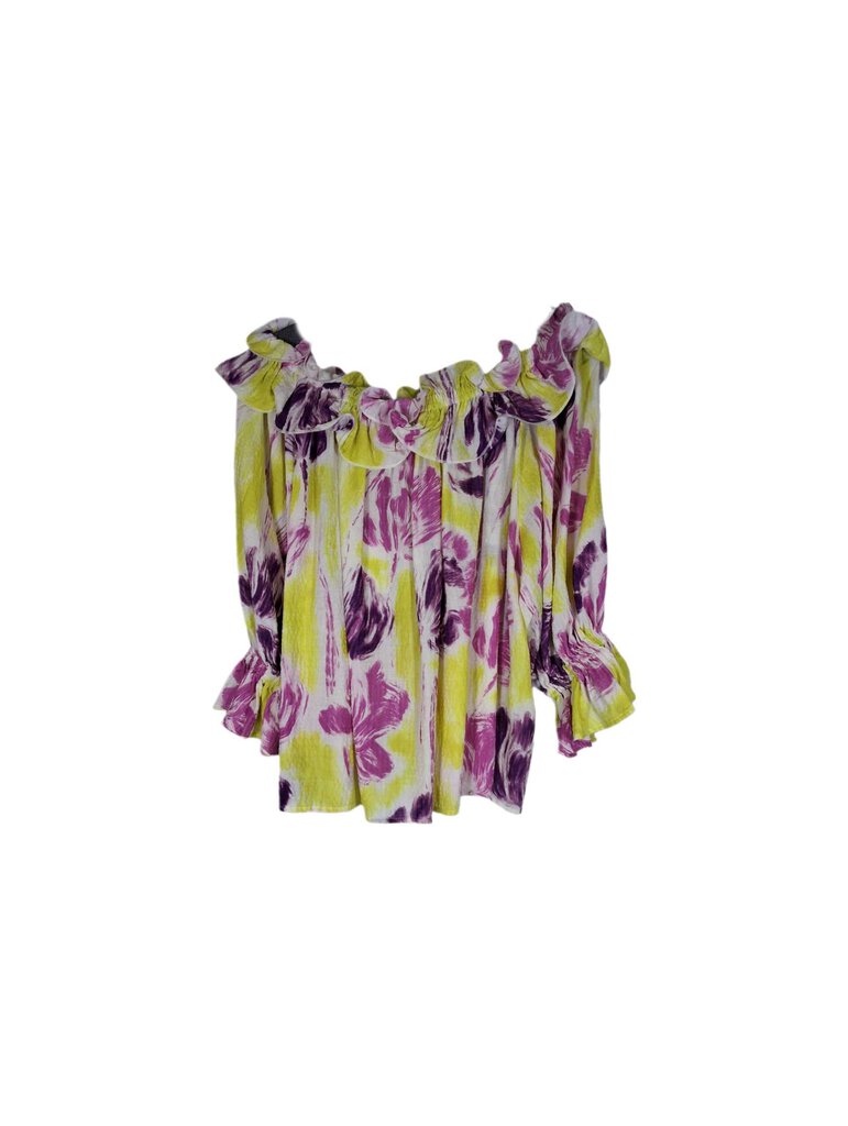 Essentiel Antwerp 3/4slv ruffle neck top/abstract