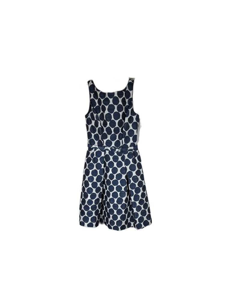 Theia sleeveless cocktail dress w/dots - 4/belt / nav/w / Used