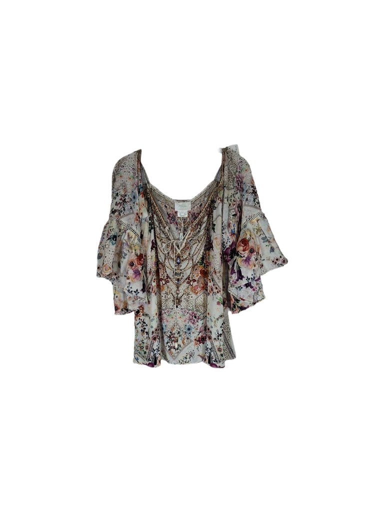 Silk camilla beaded/floral top