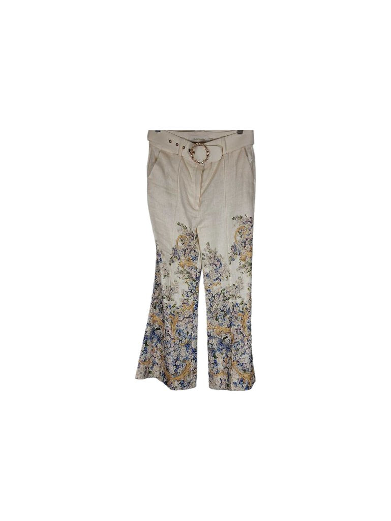 linen flare floral slacks/belt