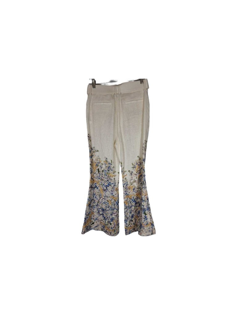 linen flare floral slacks/belt