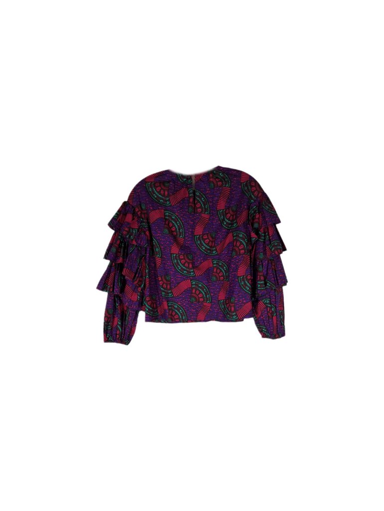 ulla johnson ruffle long-sleeve top/abstrct