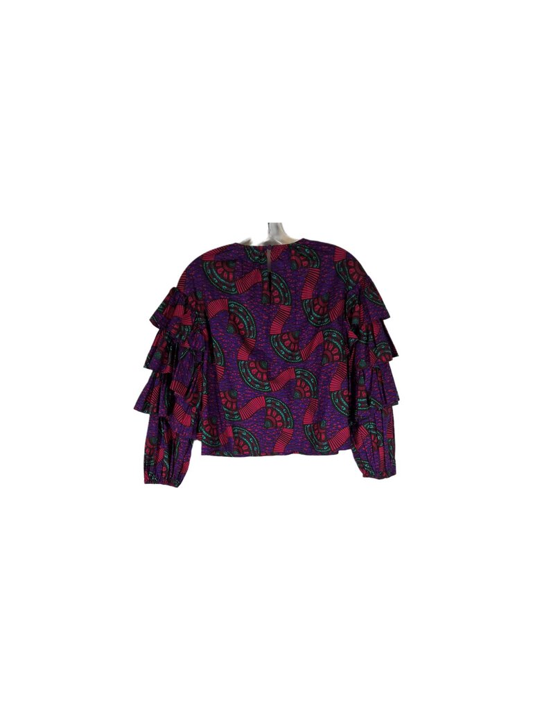 ulla johnson ruffle long-sleeve top/abstrct