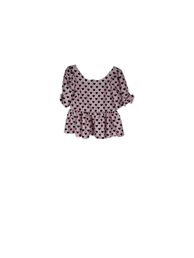 Love Shack puff peplum top w/hearts