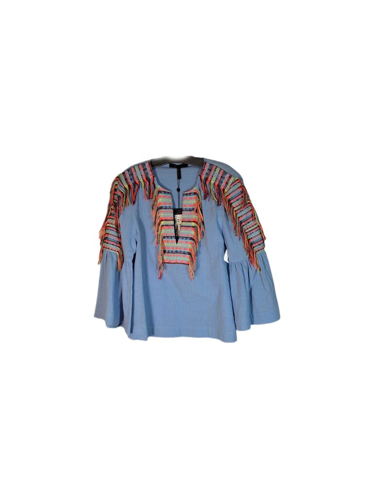 bell sleeve gauze top/fringe