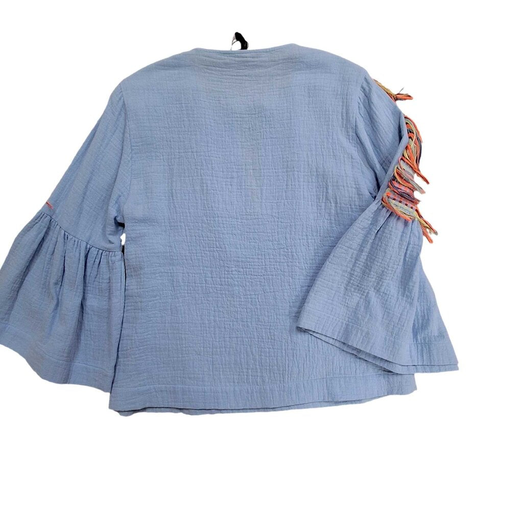 bell sleeve gauze top/fringe