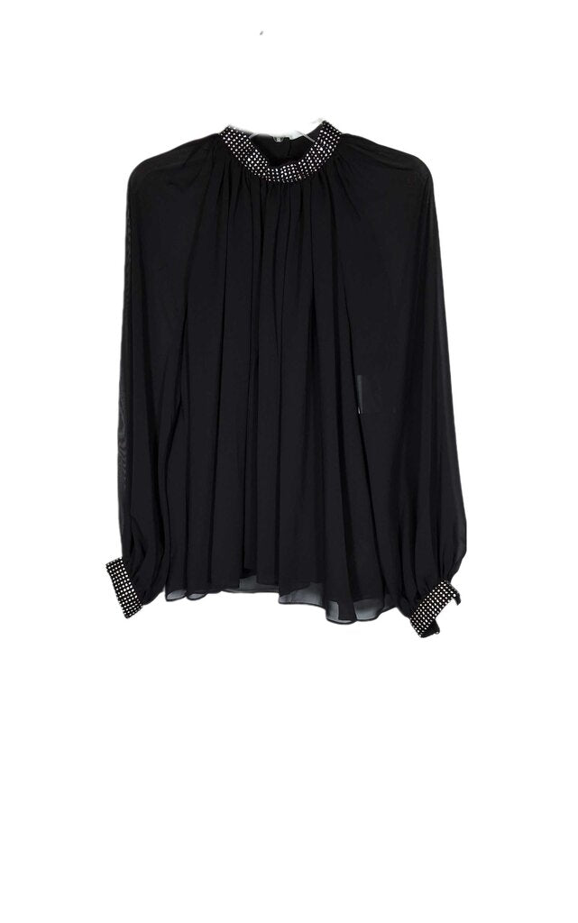 halston long sleeve cocktail top/rhinestone trim