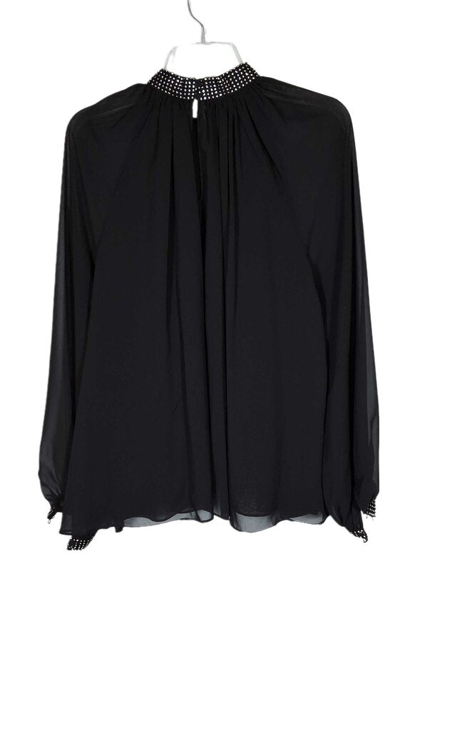 halston long sleeve cocktail top/rhinestone trim
