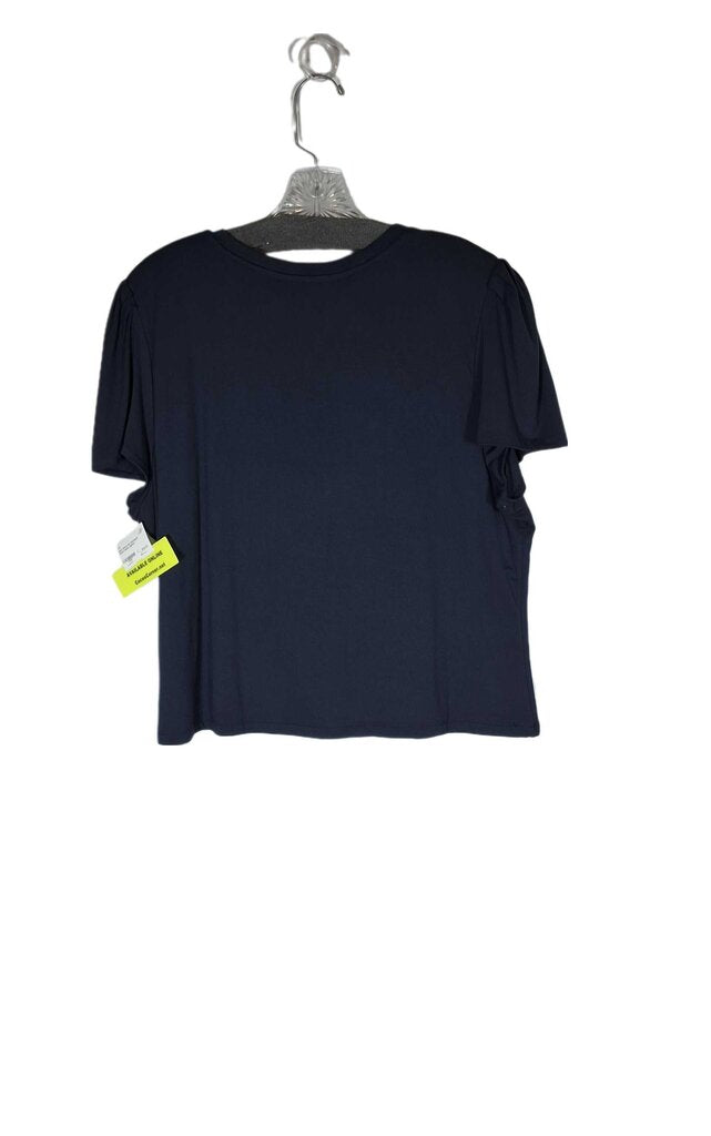 Emily Shalant short sleeve knit top w/sequin flower