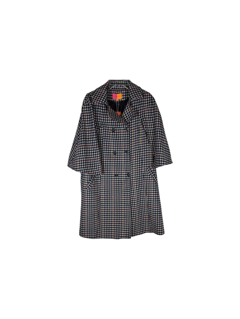 Villagallo check cape coat w/double breast