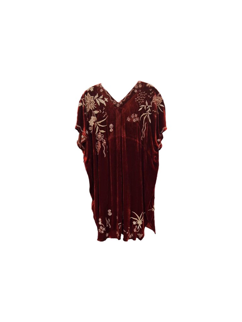 DES/JOhnny Was cap sleeve velvet dress/embroid flowers
