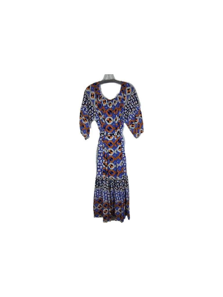 anthropologie 3/4 sleeve belted maxi/geometric