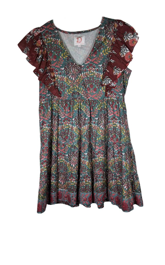 victoria dunn flutter sleeve tier dress/vine print