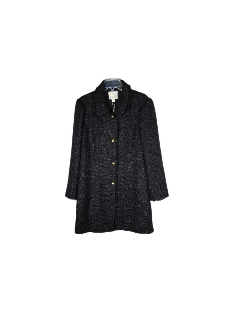STS tweed shimmer coat/fringe collar