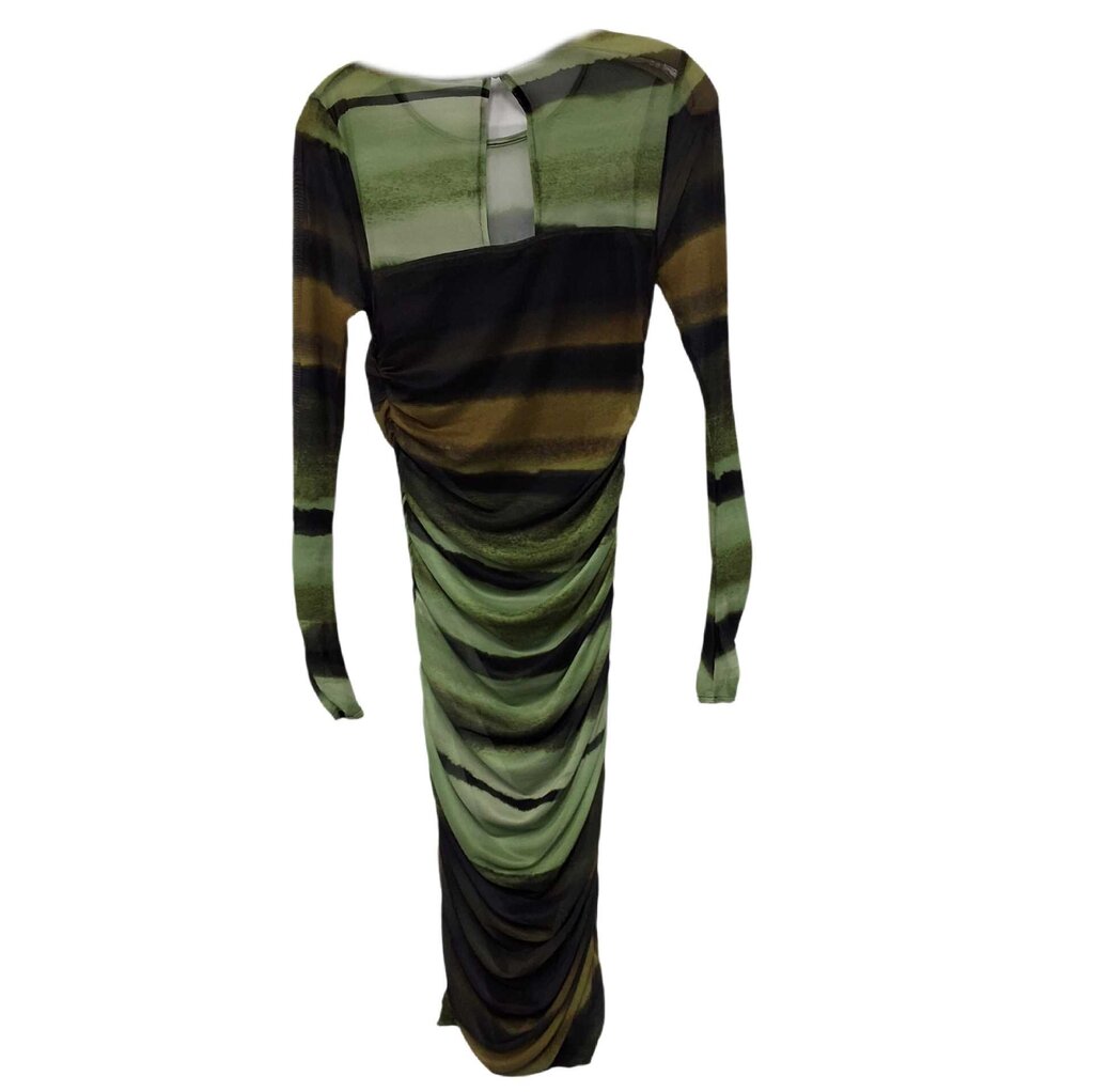 long sleeve abstract sheer dress/gathers