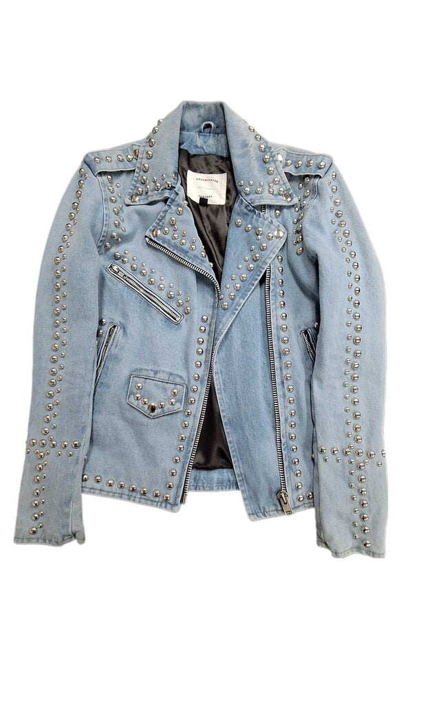 Understated Leather stud denim jacket