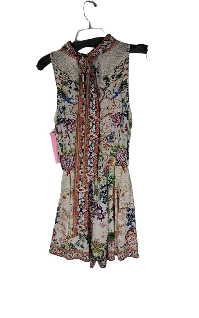 camilla sleveless silk floral romper/back sash