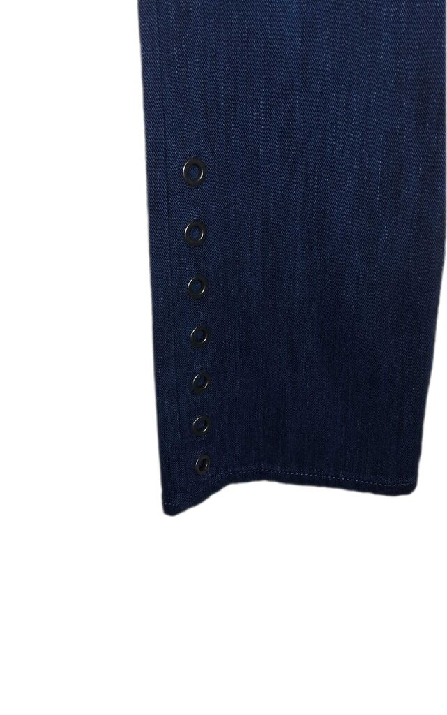 Akris flare leg jeans/gromet trim