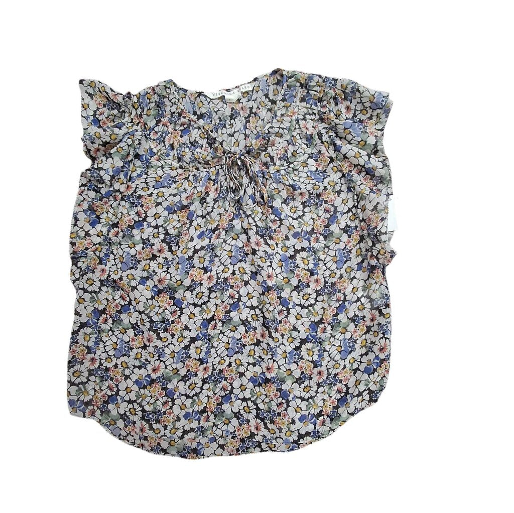 Veronica Beard fluttersleeve silk top/floral