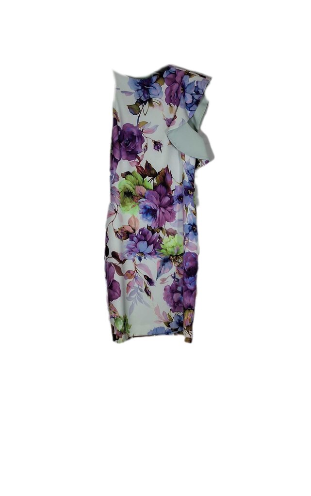 Black Halo sleeveless floral cocktail dress w/ big ruffle
