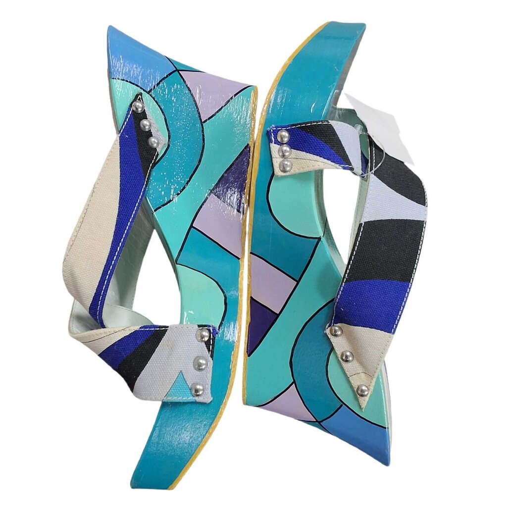 Emilio Pucci wooden wedge sandal/painted