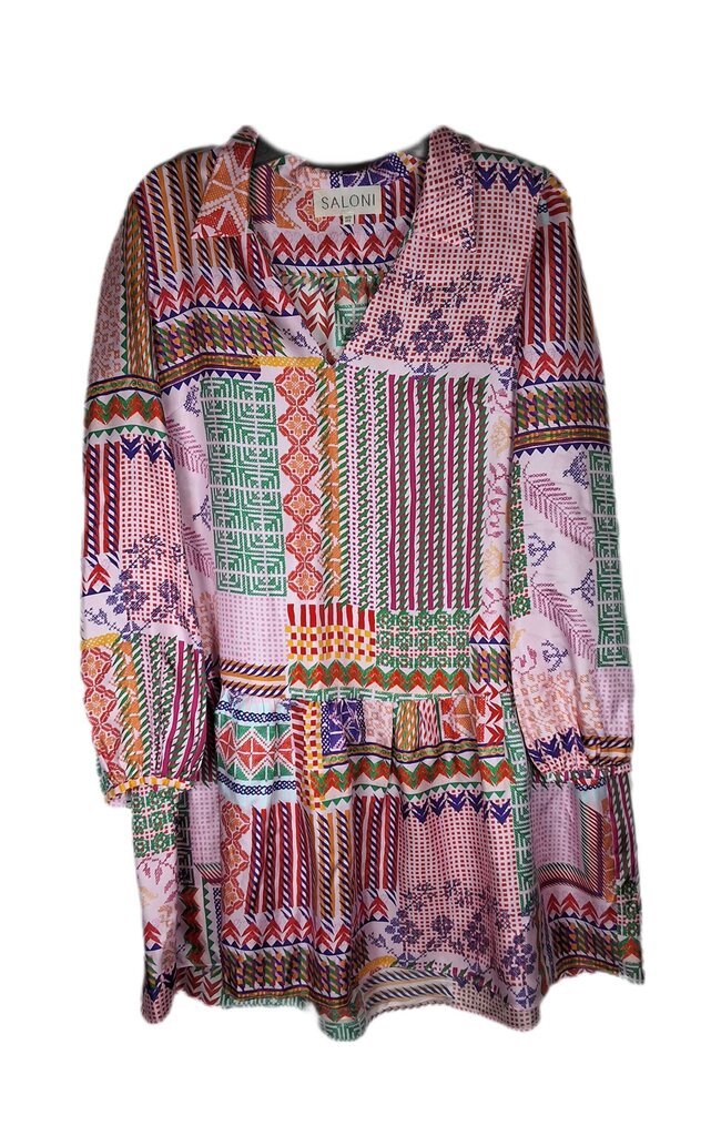 Saloni long sleeve dress/cross stitch abstract print