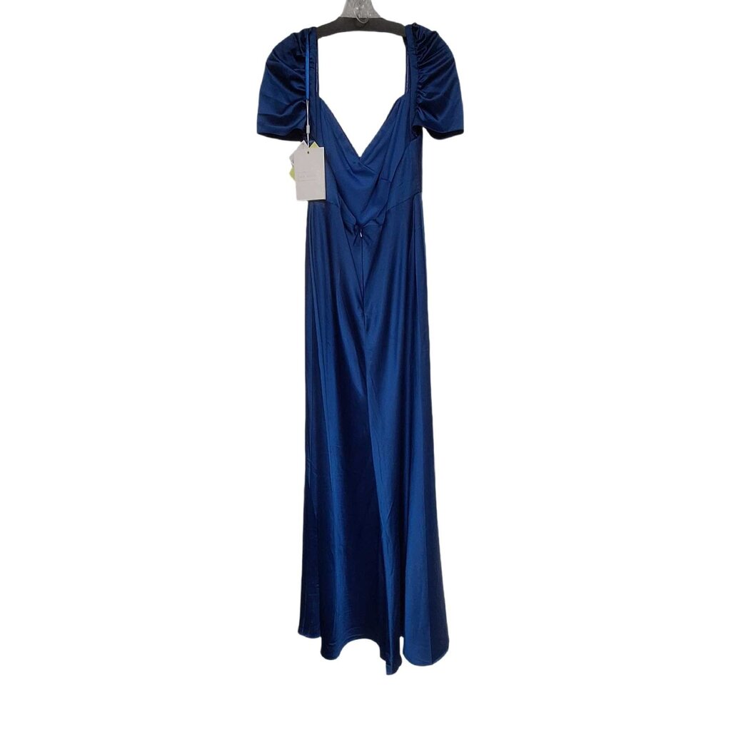 Mac Duggal short sleeve satin gown/cutout back