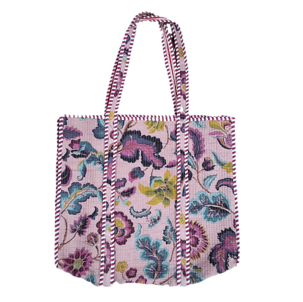 quilted floral tote bag