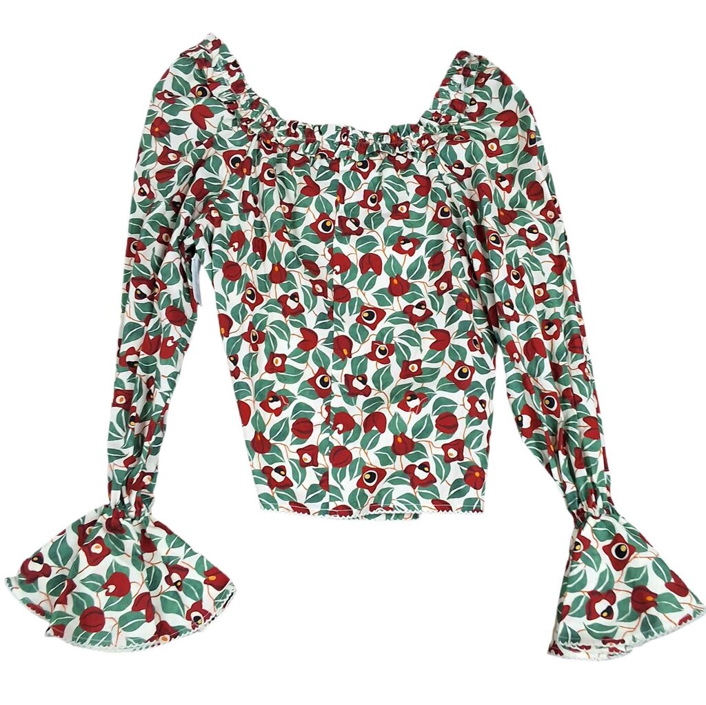 AGUA long sleeve floral scoop neck top/elastic big cuff