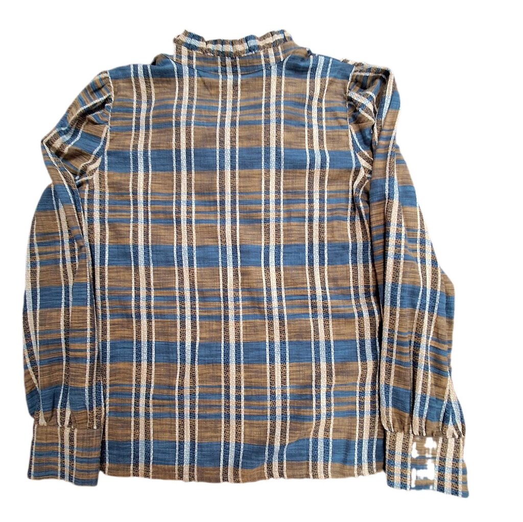 Spartina long sleeve plaid top/ruffle neck