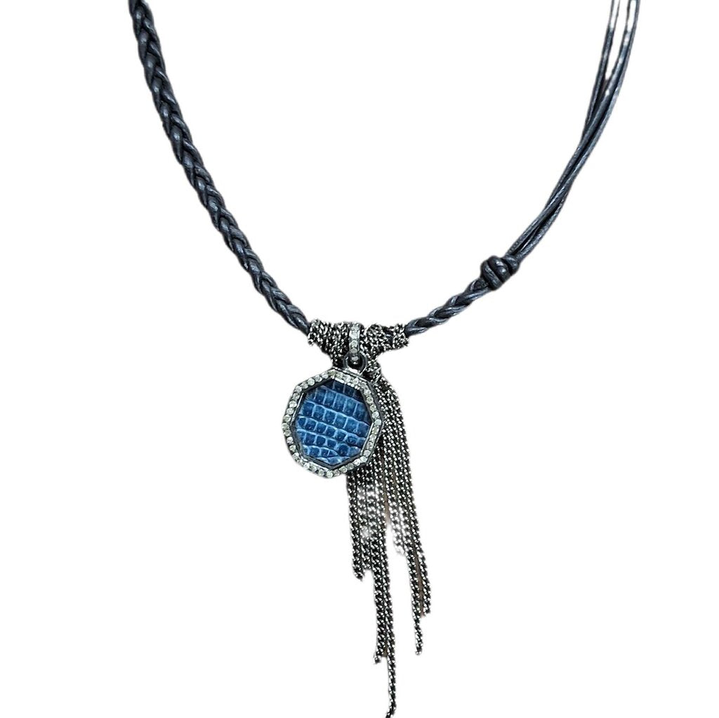 Julz chord necklace black diamond trim pendant