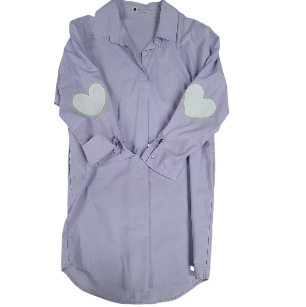 Caryn Lawn long sleeve shirt dress w/heart elbows