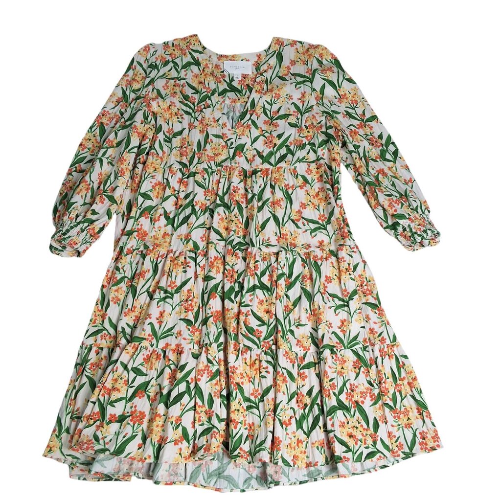 Pomander Place long sleeve tiered dress/floral leaves