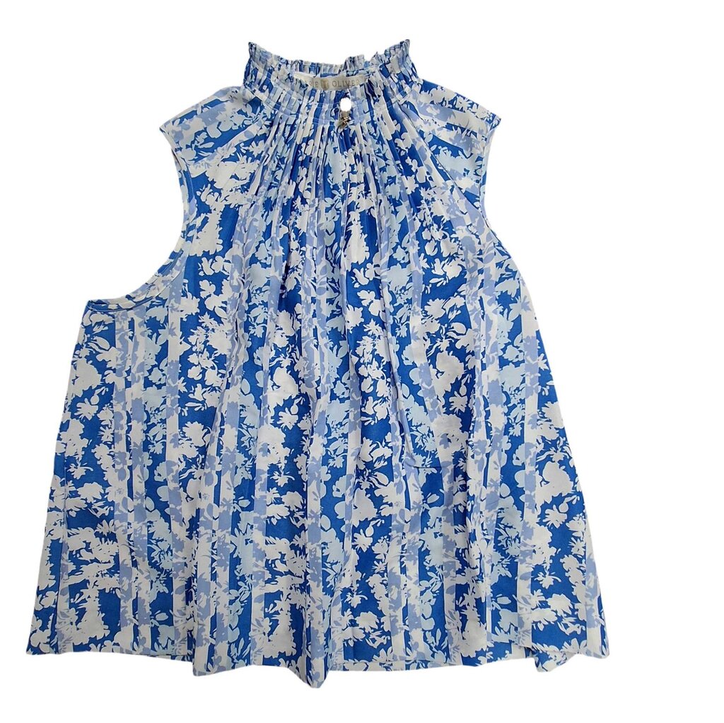 Marie Oliver sleeveless floral top/pleat high color