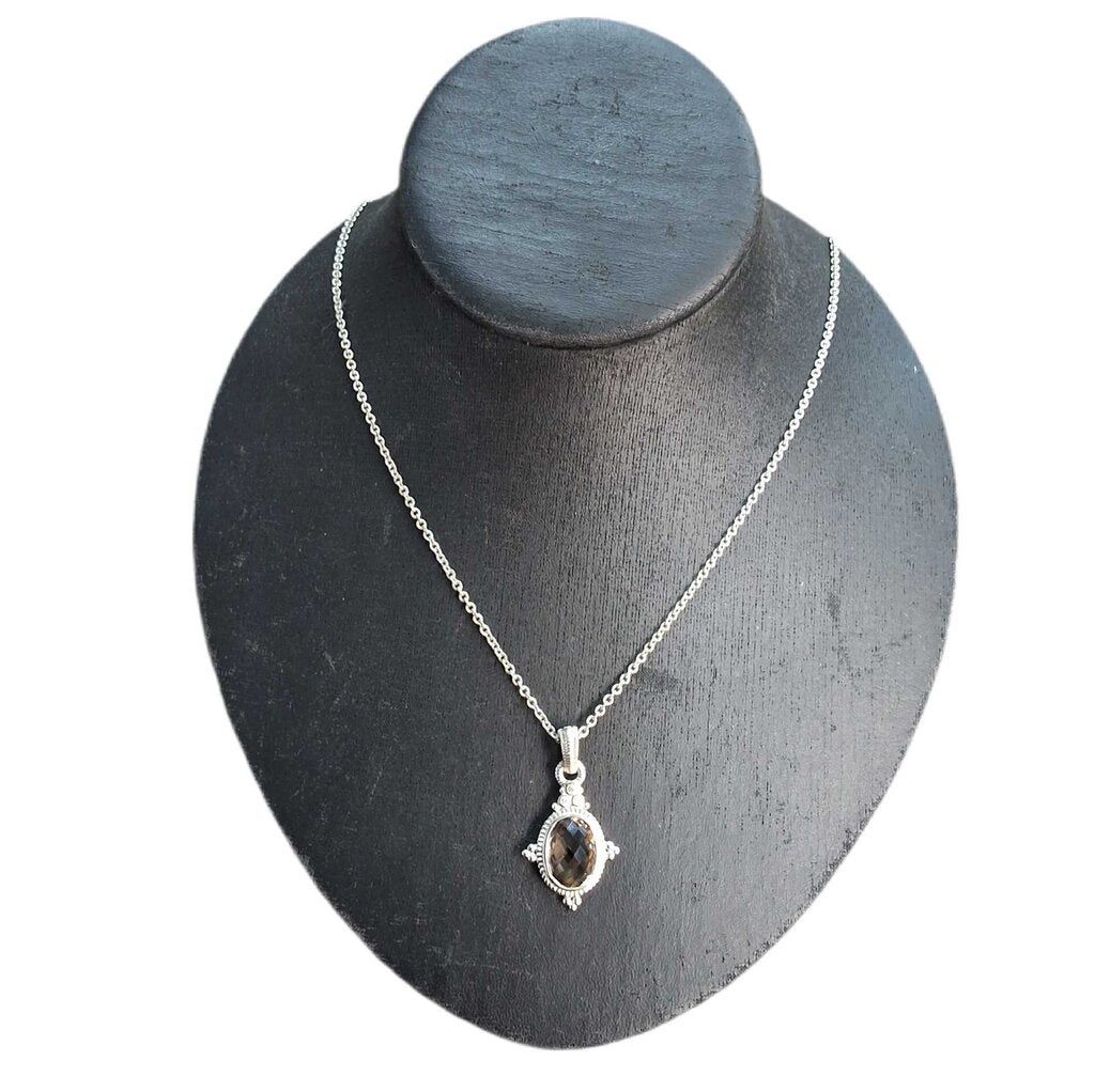 Judith Ripka Sterling Pendant Necklace/Smokey Quartz