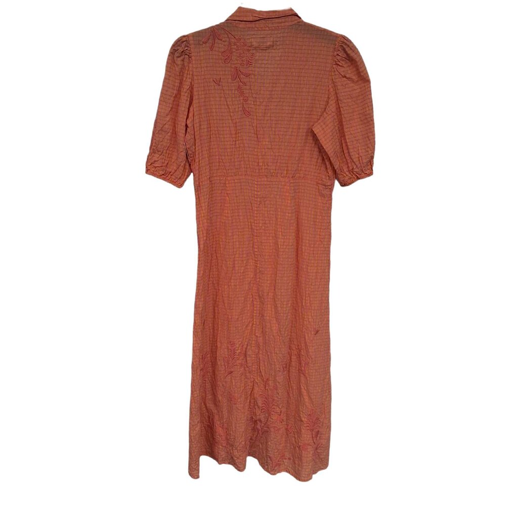 Johnny Was short sleeve plaid crinkle maxi/ebroidery