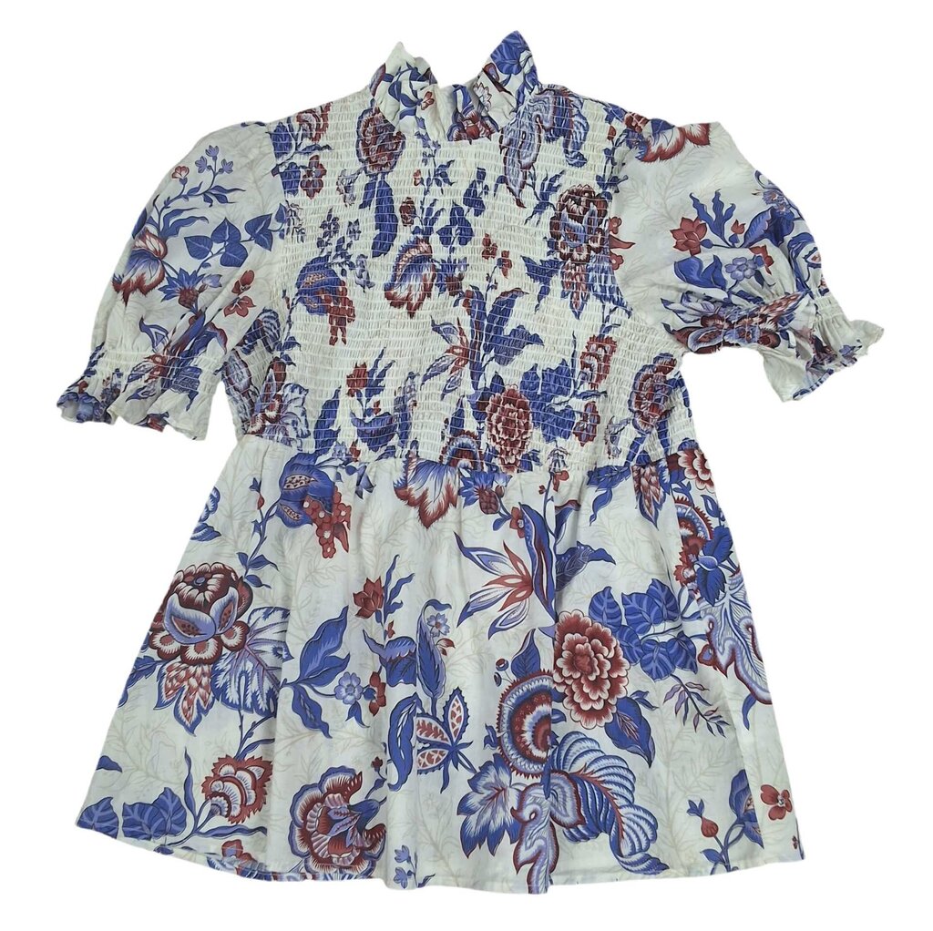 Tuckernuck short sleeve print top/gathers