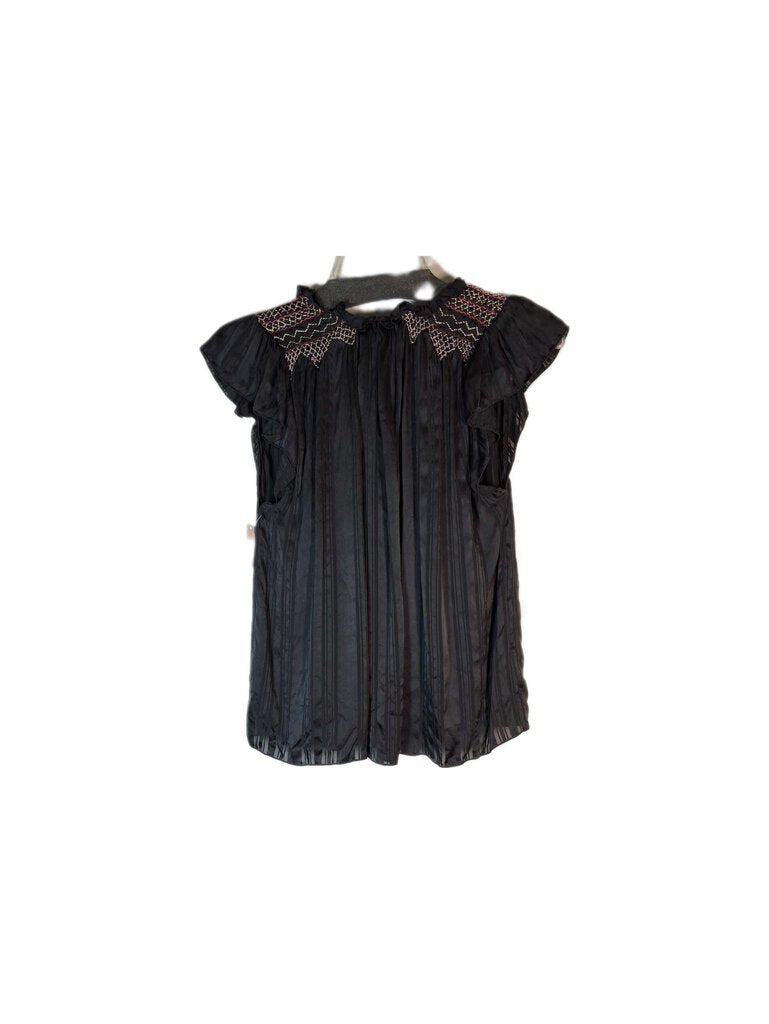 ulla Johnson flutter sleeve satin crinkle top w/ties