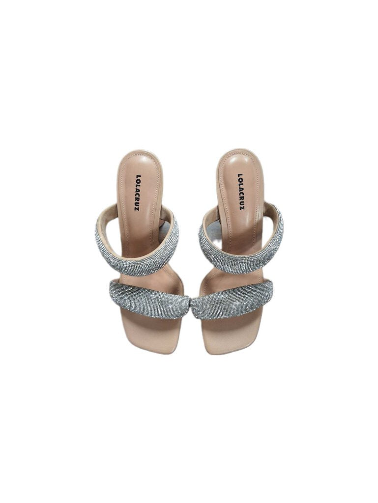 lolacruz rhinestone 2 strap slide sandal w/heel