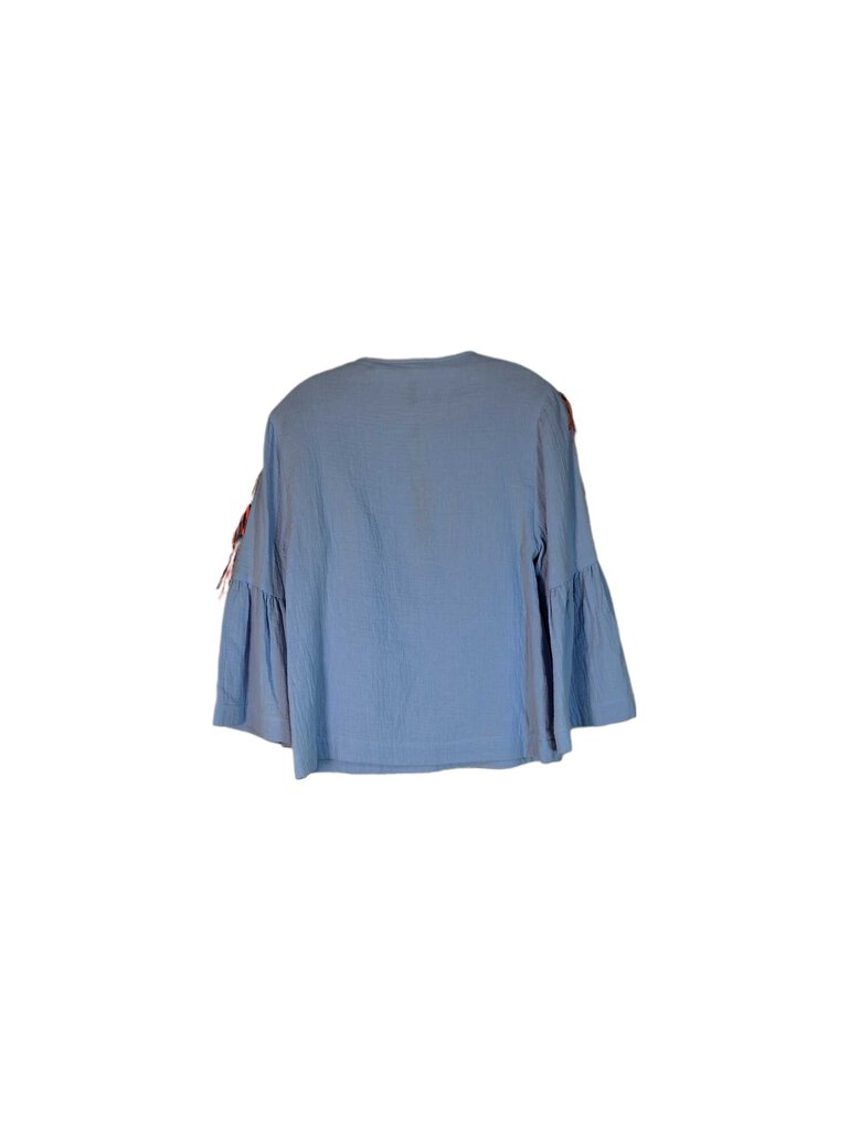 bell sleeve gauze top/fringe