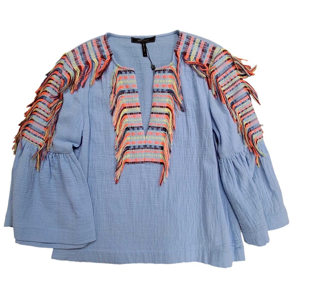 bell sleeve gauze top/fringe