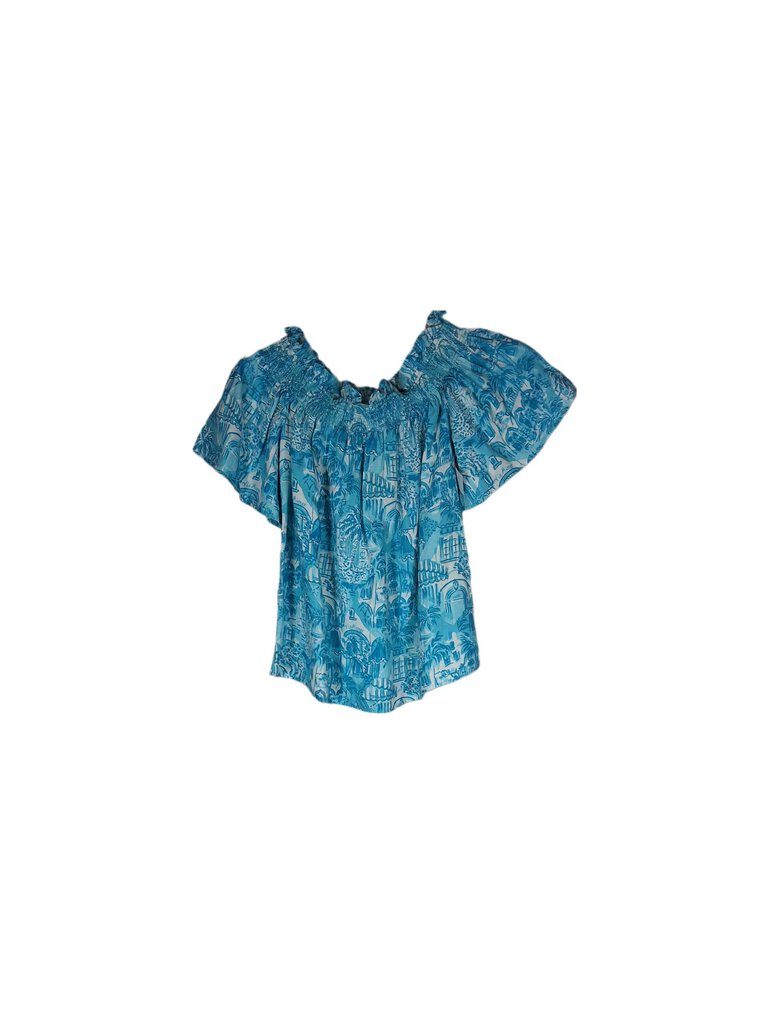 Lilly Pulitzer linen elastic neck top/scenes