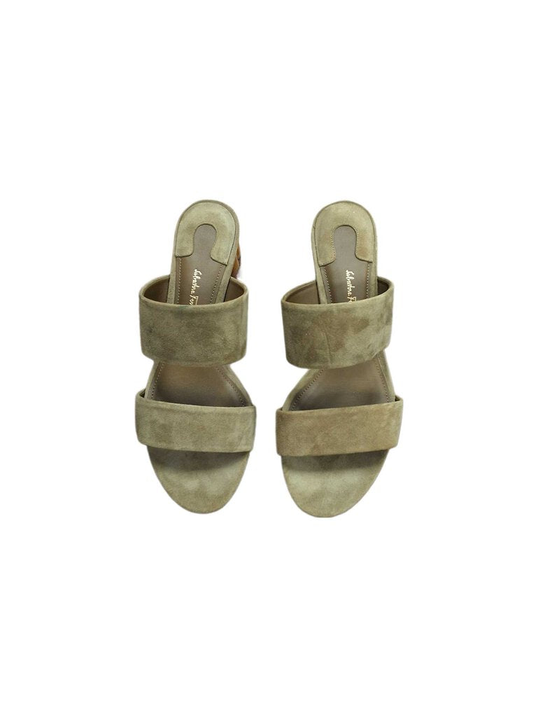 suede 2strap sandal/scallop heel