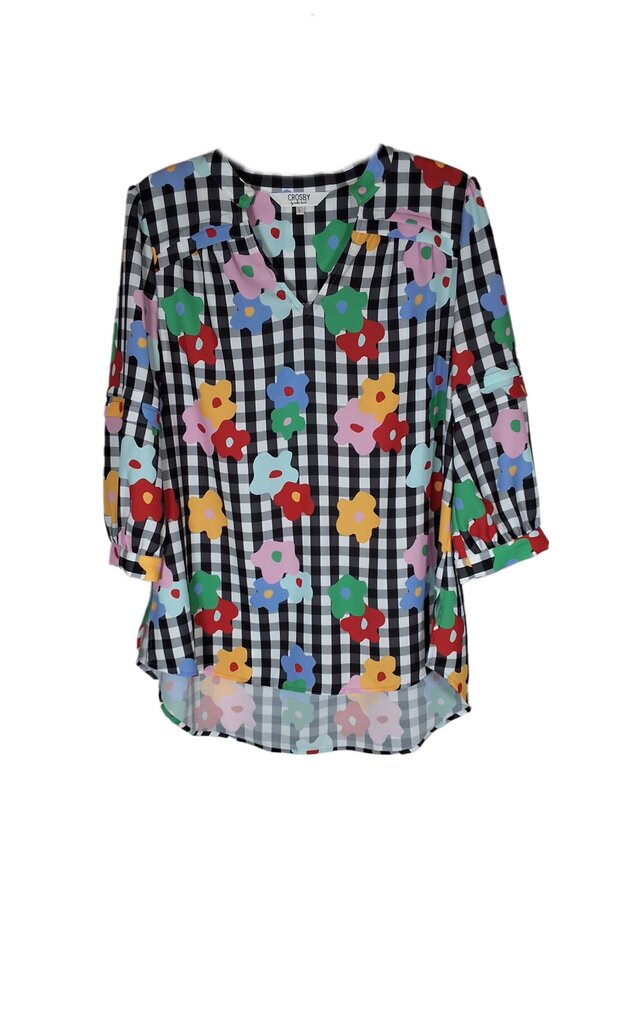 Crosby long sleeve check top/flowers