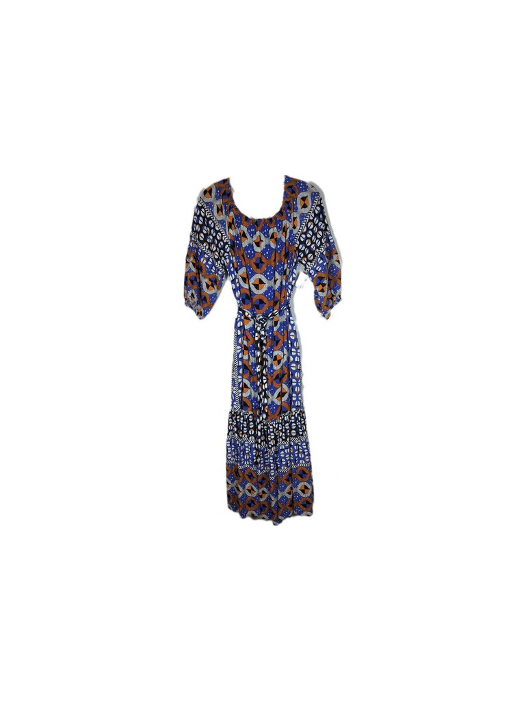 anthropologie 3/4 sleeve belted maxi/geometric