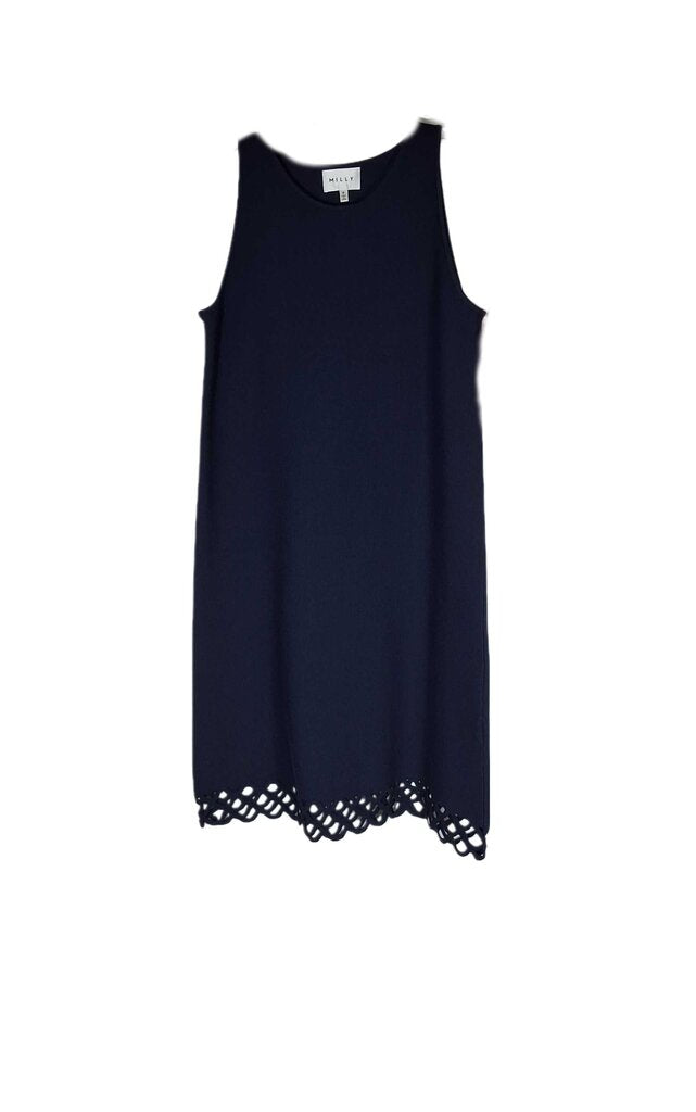 Milly sleeveless knit sheath w/open trim hem
