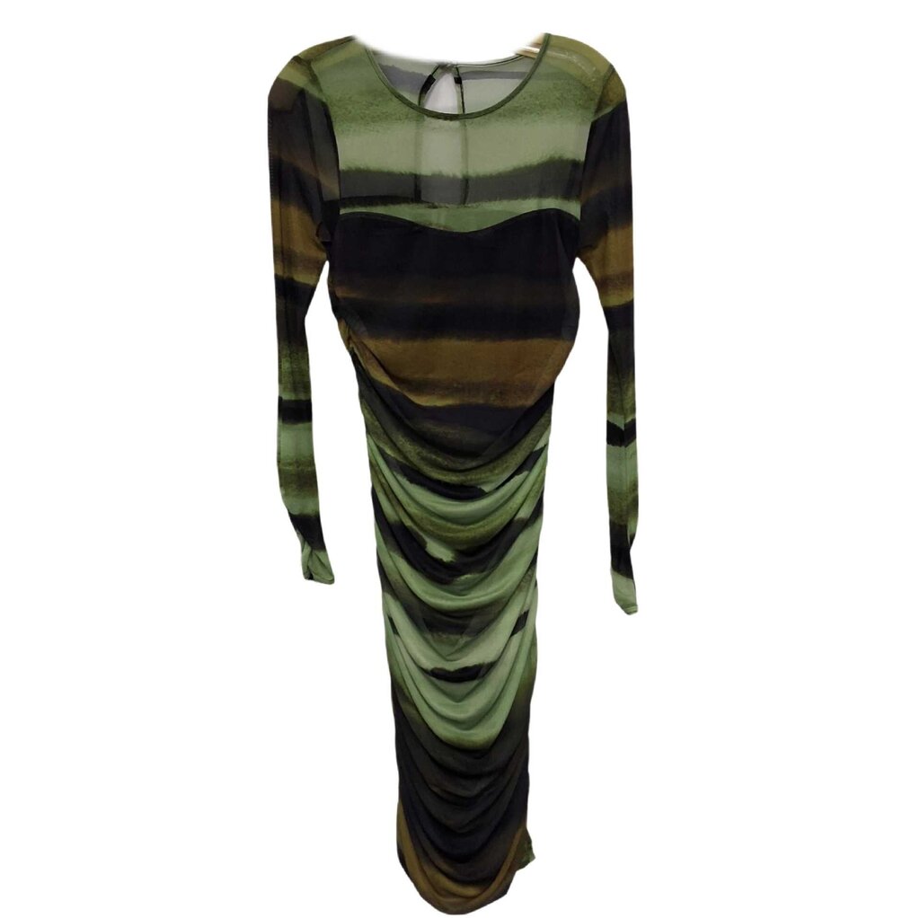 long sleeve abstract sheer dress/gathers