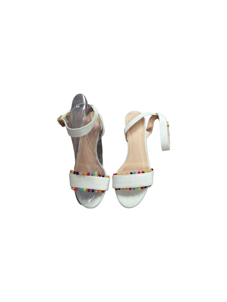 j crew low heel ankle strap sandal w/pompoms