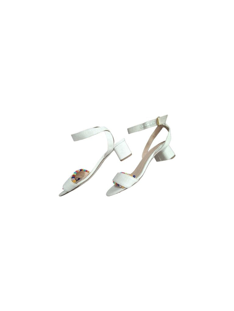 j crew low heel ankle strap sandal w/pompoms
